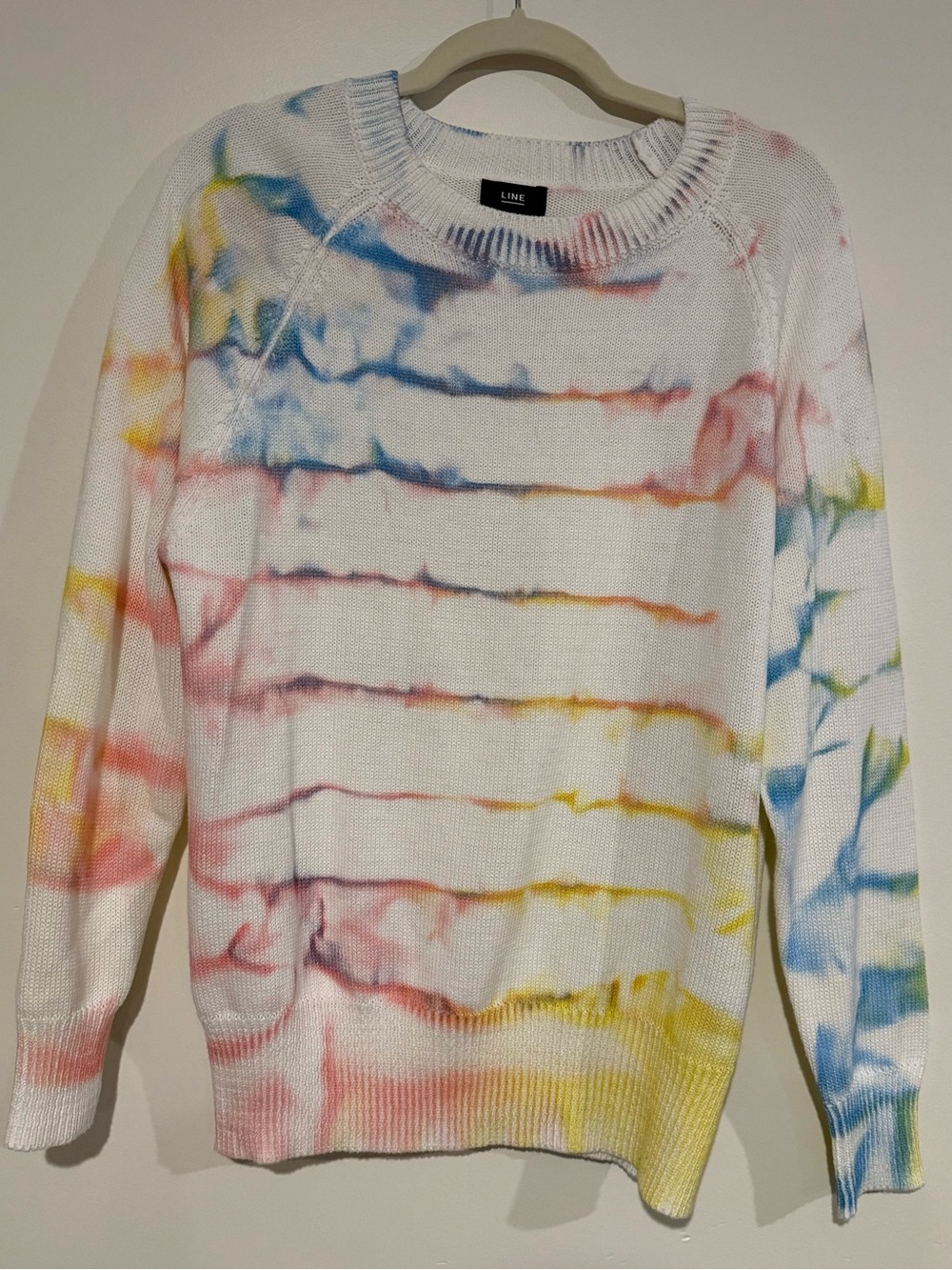 Line White Tie-Dye Crewneck Sweater in Pastel Multi 100% Cotton